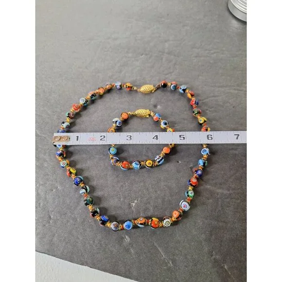 Vintage Original Murano Millefiori Art Glass Bead Necklace & Bracelet - Picture 3 of 16